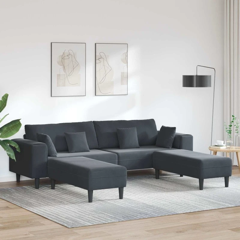 vidaXL 3-delig Fløjlsofa Mørkegrå 250 x 188 x 76 cm