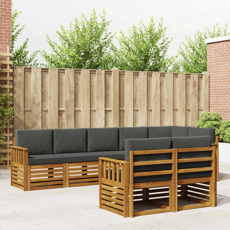vidaXL Sofasæt 8 del, Naturlig & Antracit, Massivt Akacietræ