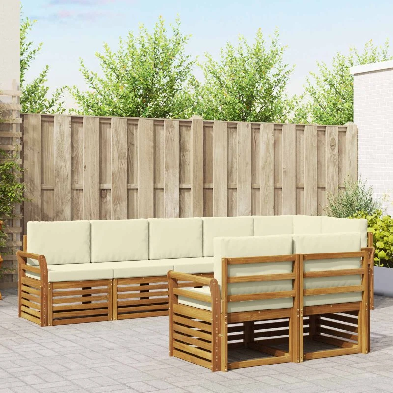 vidaXL Sofasæt 8-del, Naturlig & Fløde, Massivt Akacietræ