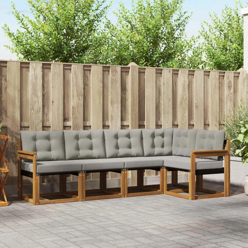 vidaXL Udendørs Sofagruppe 5-pcs Naturlig og Lys Grå