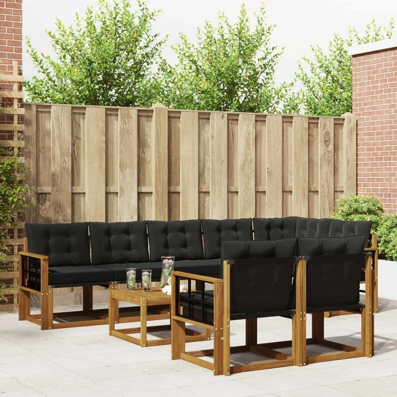 vidaXL Udendørs Sofagruppe 9 pcs Naturlig og Sort