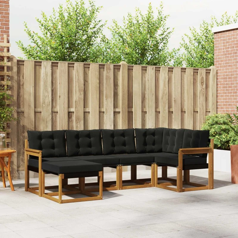 vidaXL Udendørs Sofagruppe 6 pcs Naturlig og Sort