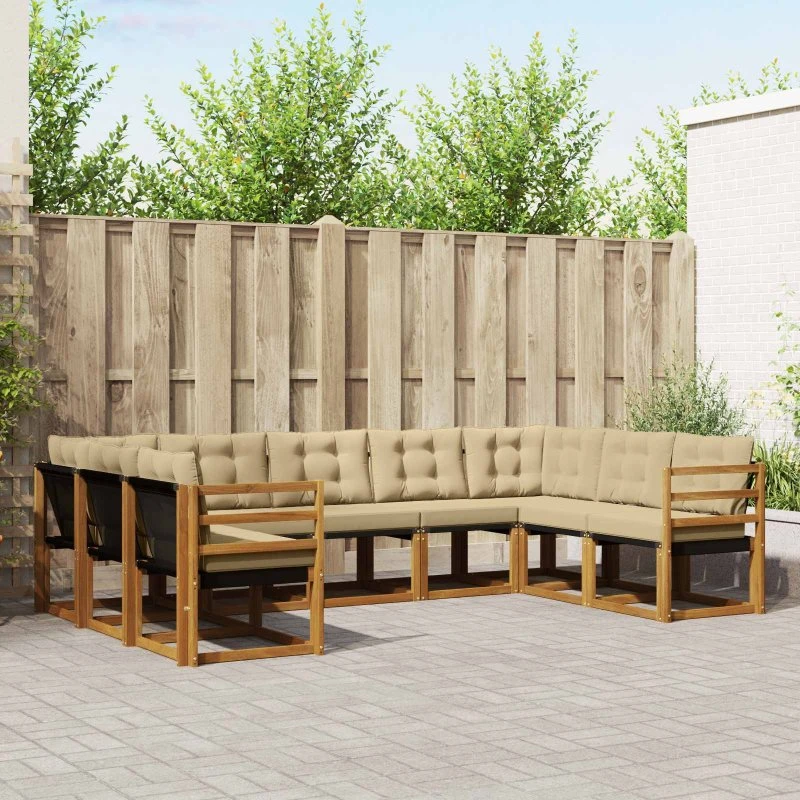 vidaXL Udendørs Sofagruppe 9 pc Naturlig/Beige Akacietræ