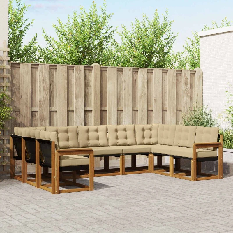 vidaXL Udendørs Sofagruppe 9 pc Naturlig/Beige Akacietræ