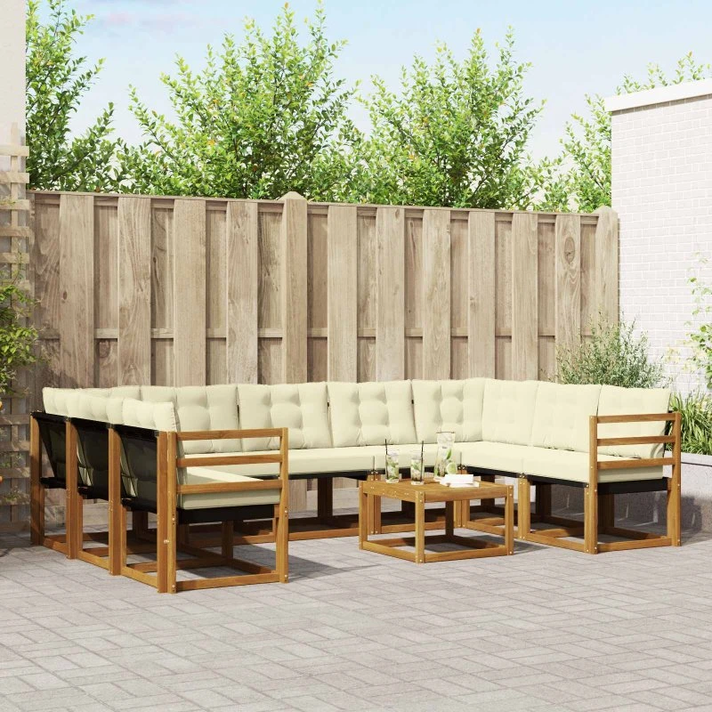 vidaXL Udendørs Sofagruppe 10 pc Naturlig/Fløde Akacietræ