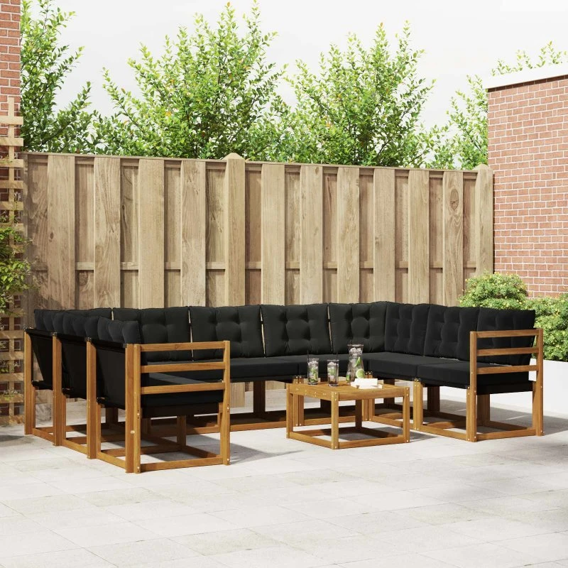 vidaXL Udendørs Sofagruppe 10 pcs Naturlig og Sort
