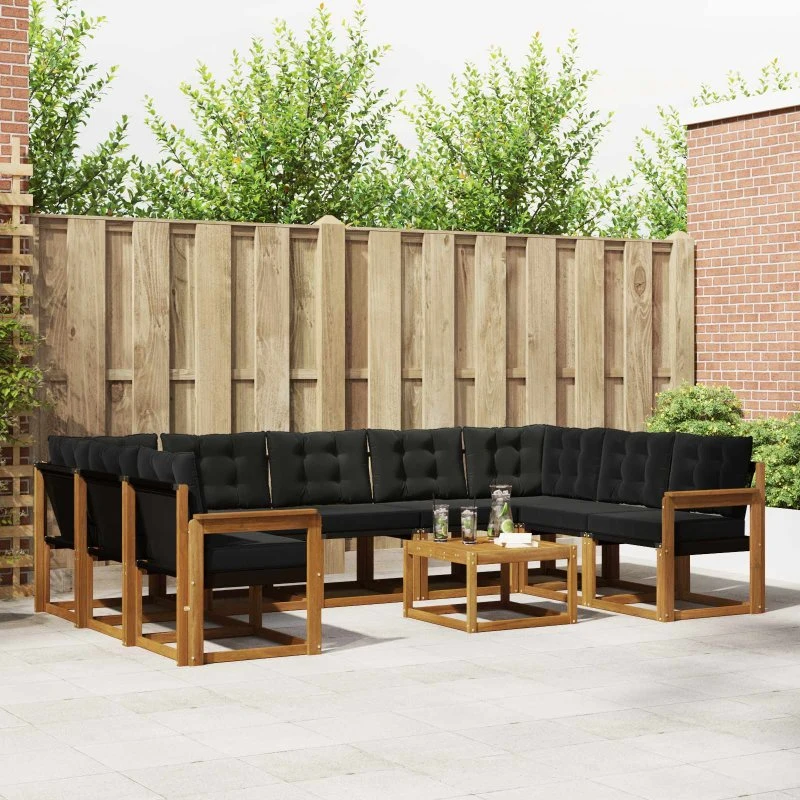 vidaXL Udendørs Sofagruppe 10 pcs Naturlig og Sort