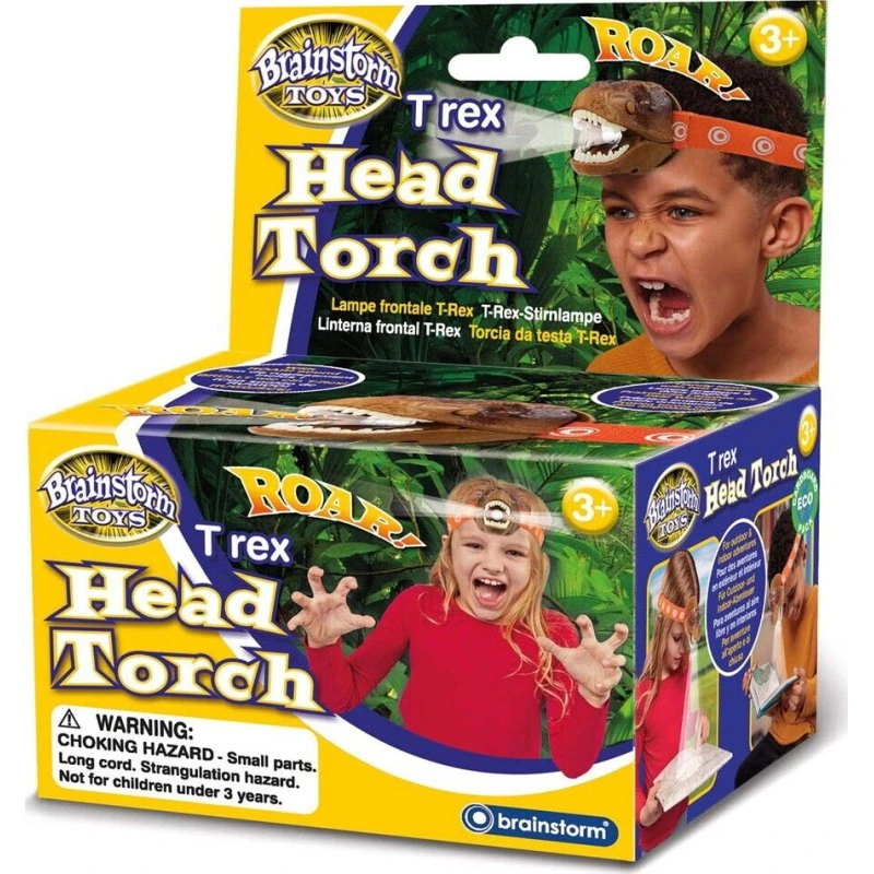 Brainstorm T-Rex Head Torch – Sjov Pandelampe med Lyd og Justerbar Rem