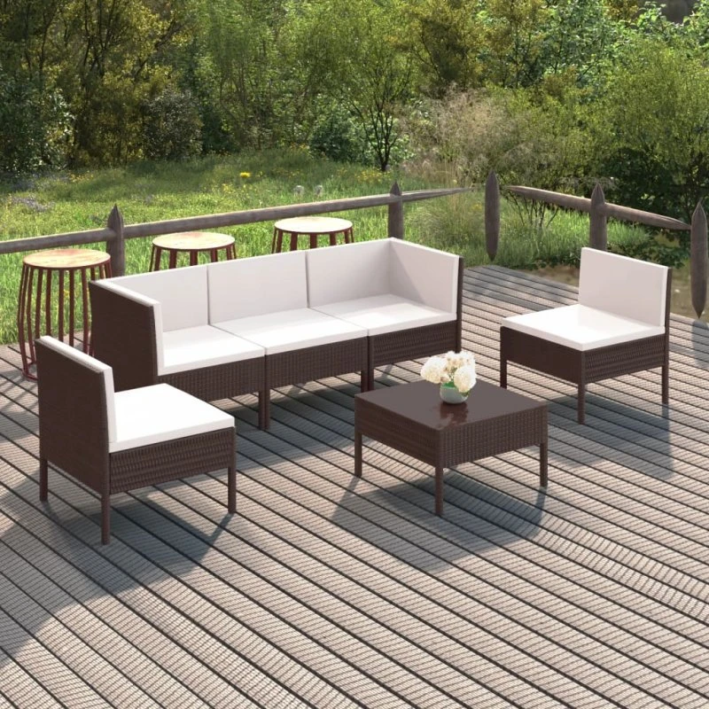 Bergamo Loungesæt 6 Dele Brun Polyrattan med Hjørnedel