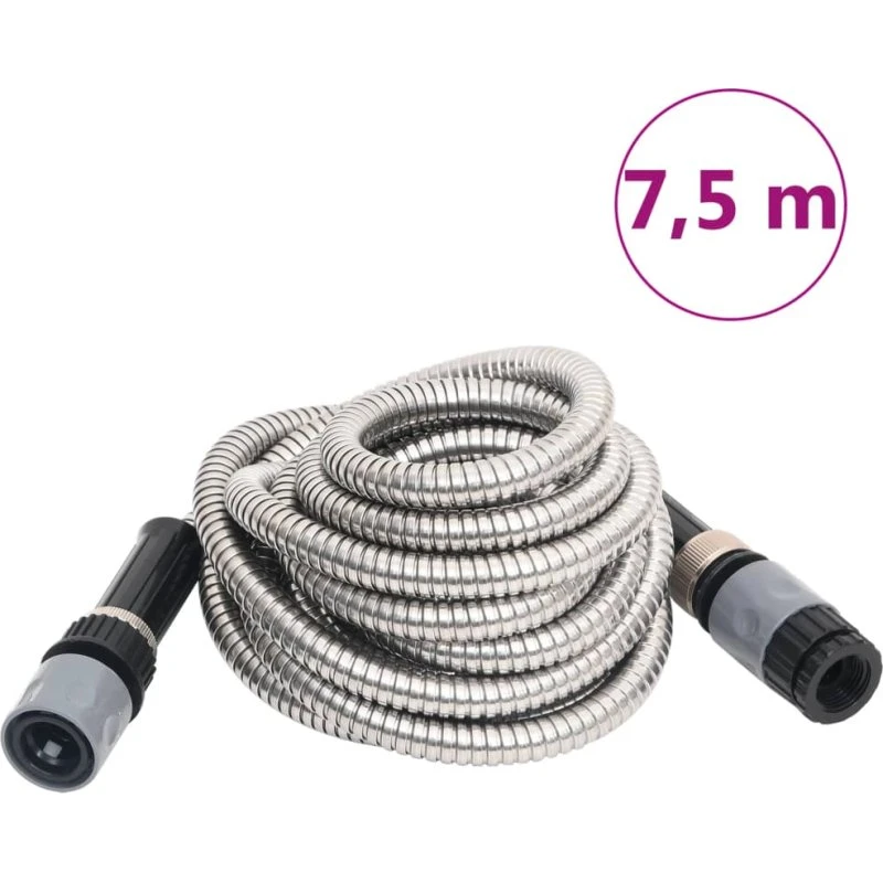 vidaXL haveslange 0,6" 7,5 m rustfrit stål sølv