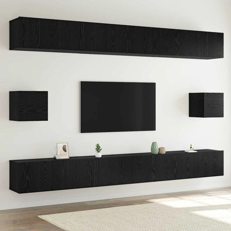 vidaXL TV-møbelsæt 8 stk, Sort eg, 100 x 30 x 30 cm, Konstrueret træ
