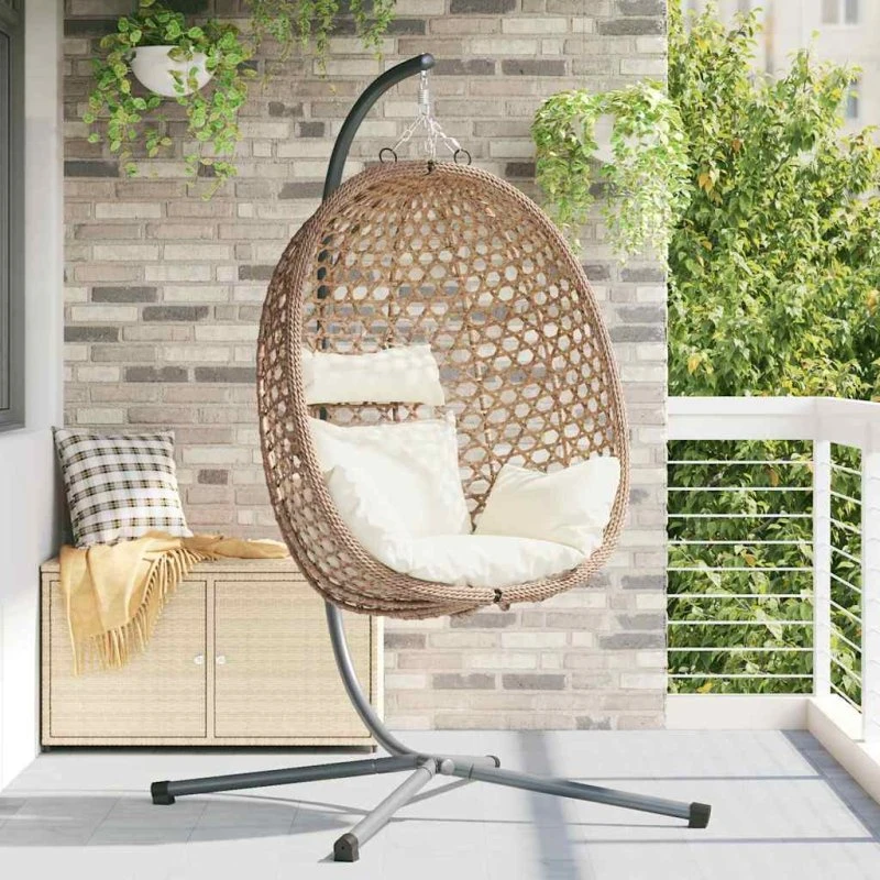 vidaXL Hængende æggestol Lys fløde 104 x 100 x 191 cm polyrattan