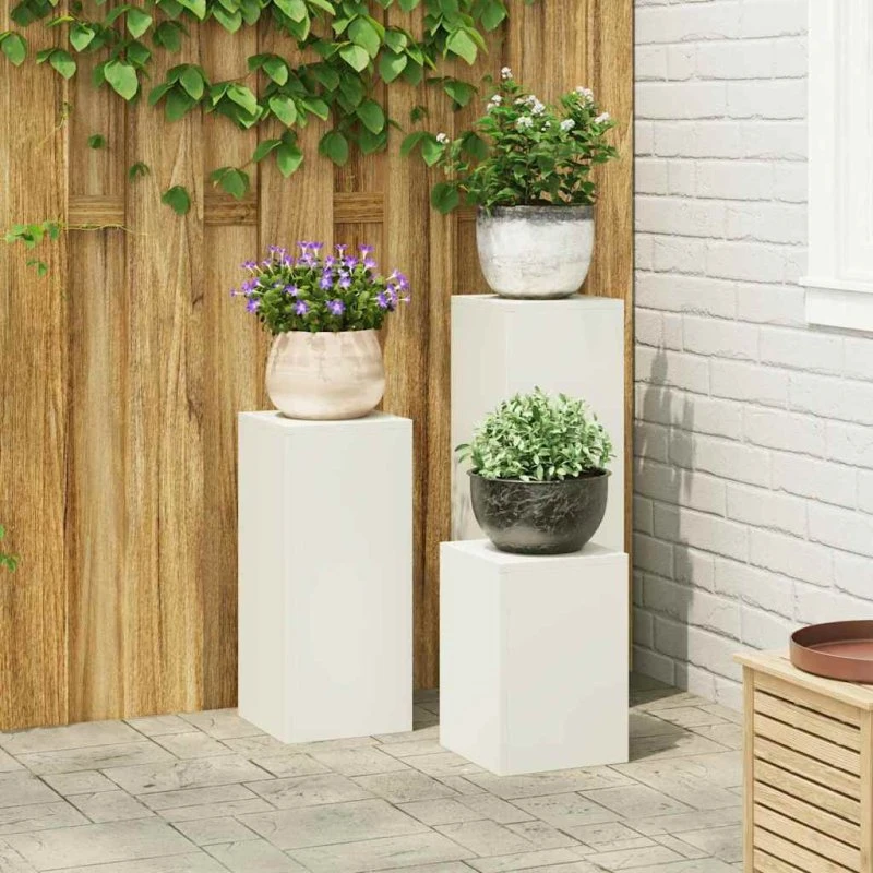 vidaXL Planteholder 3 stk Hvid Stål 24 x 24 x 75 cm
