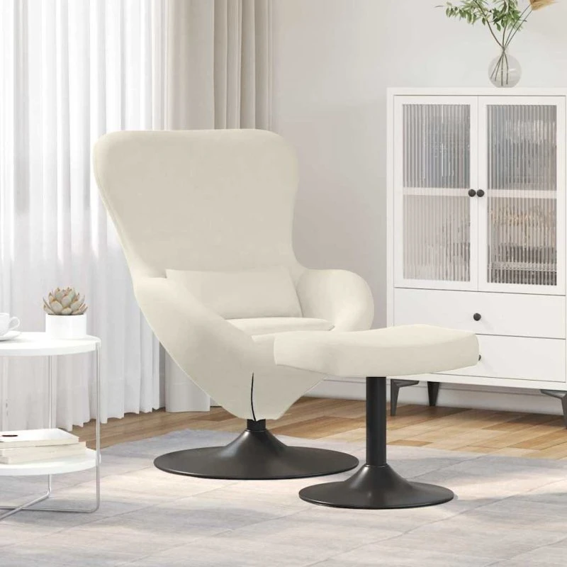 vidaXL Æg Stol med Fodskammel Creme, 63 x 73 x 90 cm