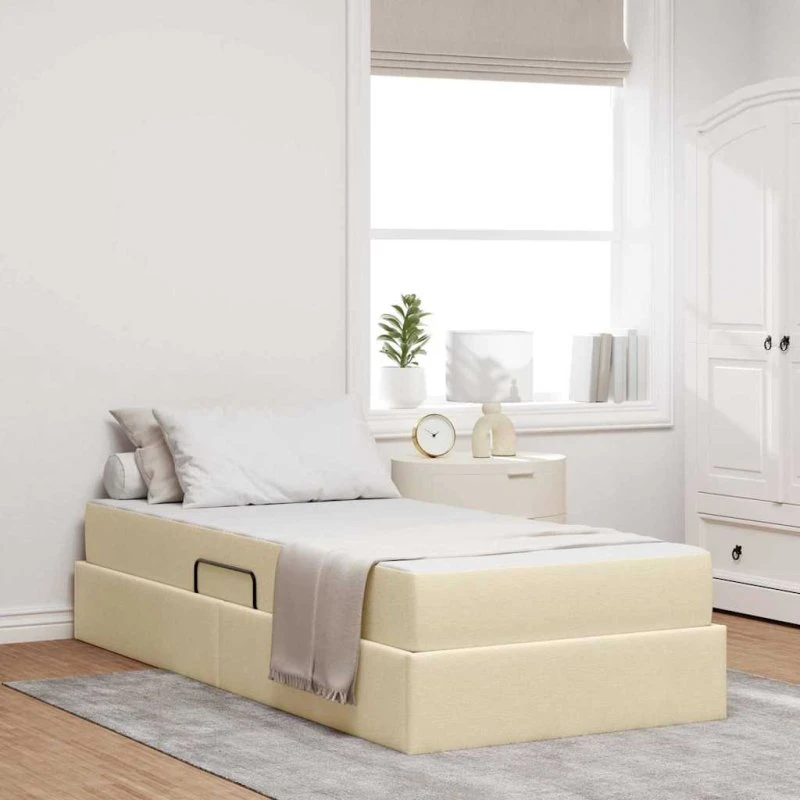 vidaXL Seng med opbevaring, creme 100 x 200 cm, polyester