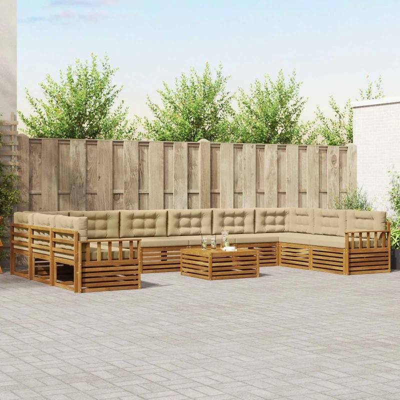vidaXL Sofasæt 11 stk Naturlig/Beige Massivt Akacietræ