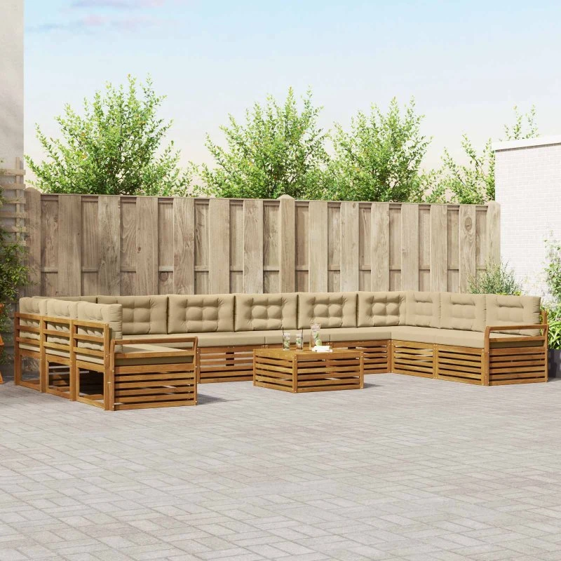 vidaXL Sofasæt 11 stk Naturlig & Beige Massivt Akacietræ