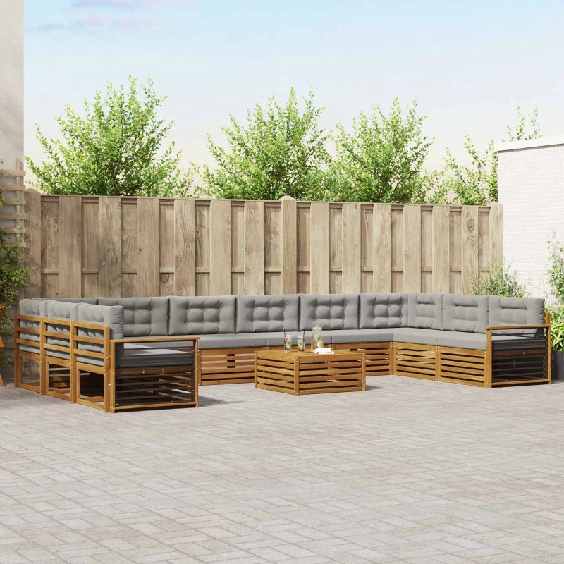 vidaXL Sofasæt 11 stk Naturlig/Lys Grå Akacietræ