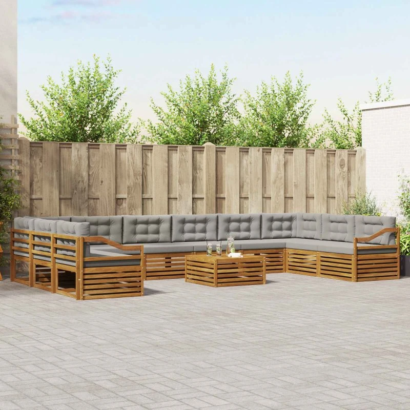 vidaXL Sofasæt 11 pcs Naturlig/Lys Grå Akacietræ