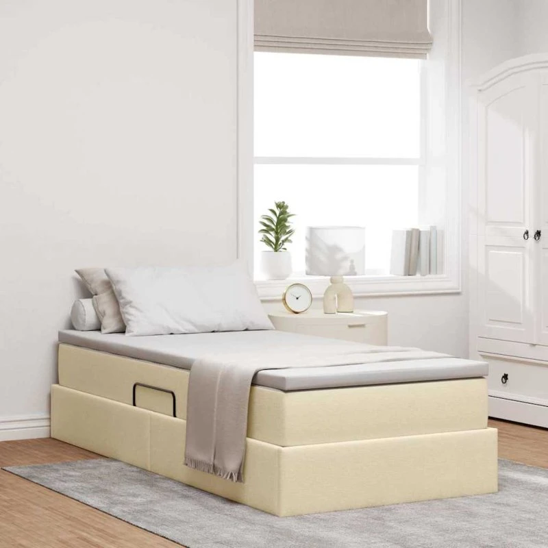 vidaXL Seng med opbevaring, creme 100 x 200 cm, polyester