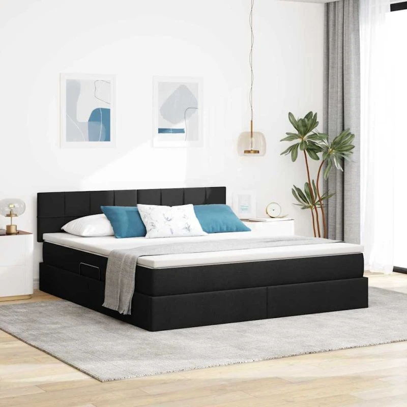 vidaXL LED-opbevaringsseng med madras, sort, 160 x 200 cm