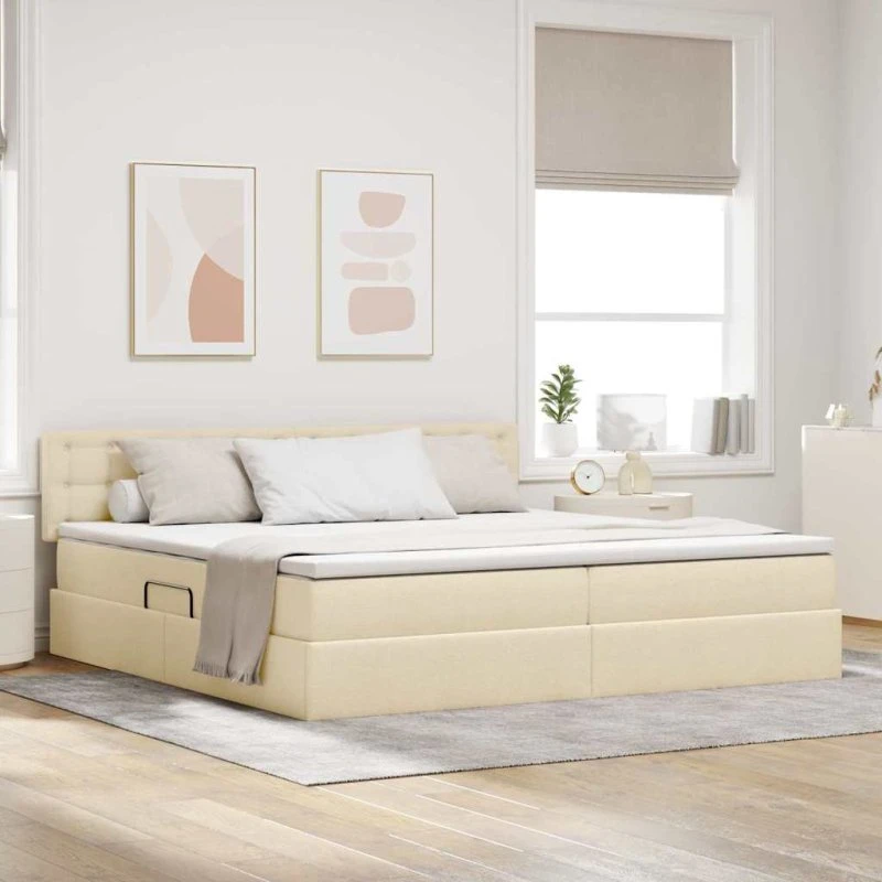 vidaXL LED Opbevaringsseng med Madras Creme 200x200 cm