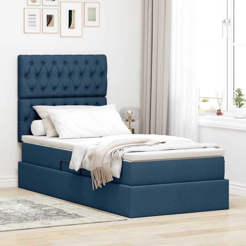 vidaXL LED Opbevaringsseng med Madras, Blå, 90 x 190 cm