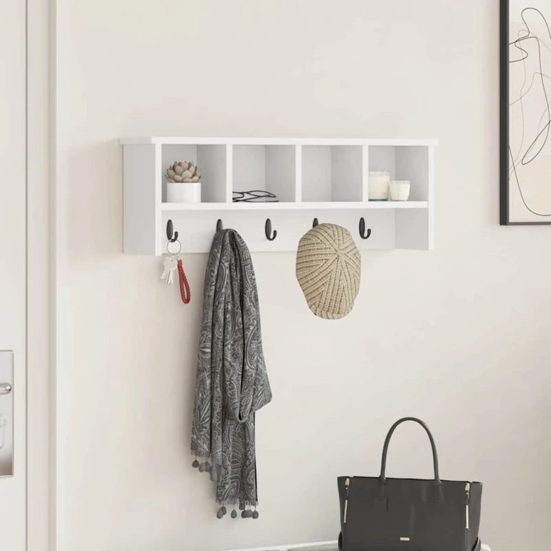 vidaXL Vægmonteret Jakkeholder Hvid 75 x 16 x 26 cm Konstrueret Træ