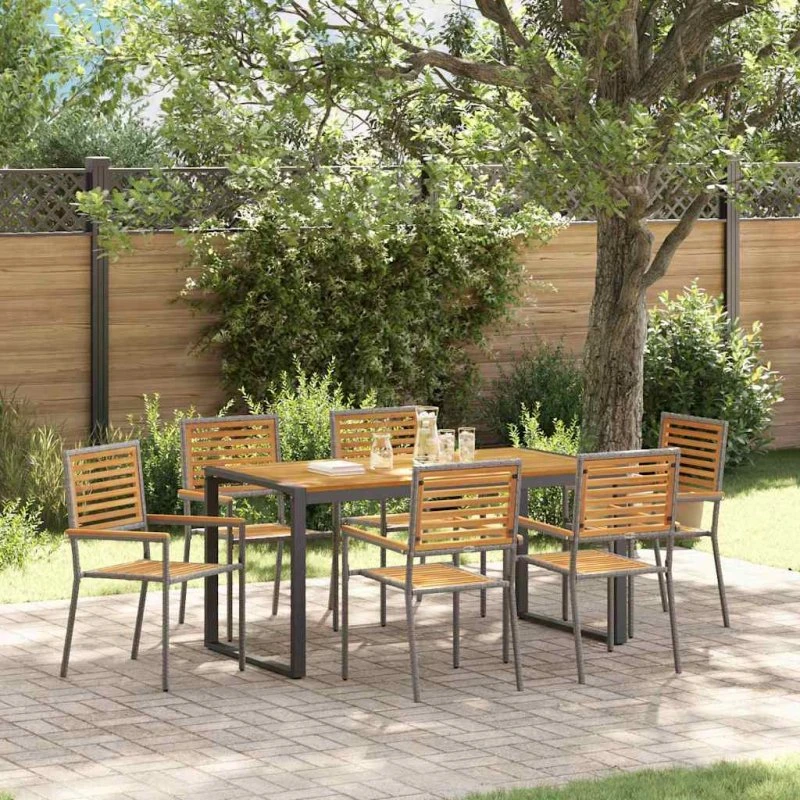 vidaXL Have Spisebordssæt 7 pcs Grå/Brun Poly Rattan
