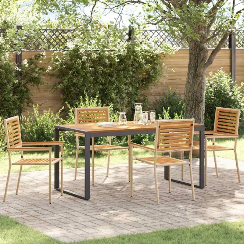 vidaXL Have Spisebordssæt 5 pcs Beige/Brun Poly Rattan & Akacietræ
