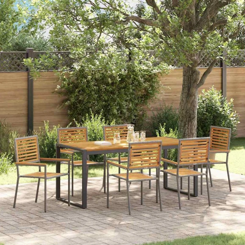 vidaXL Have Spisebordssæt 7 pcs Grå/Brun Poly Rattan & Akacietræ