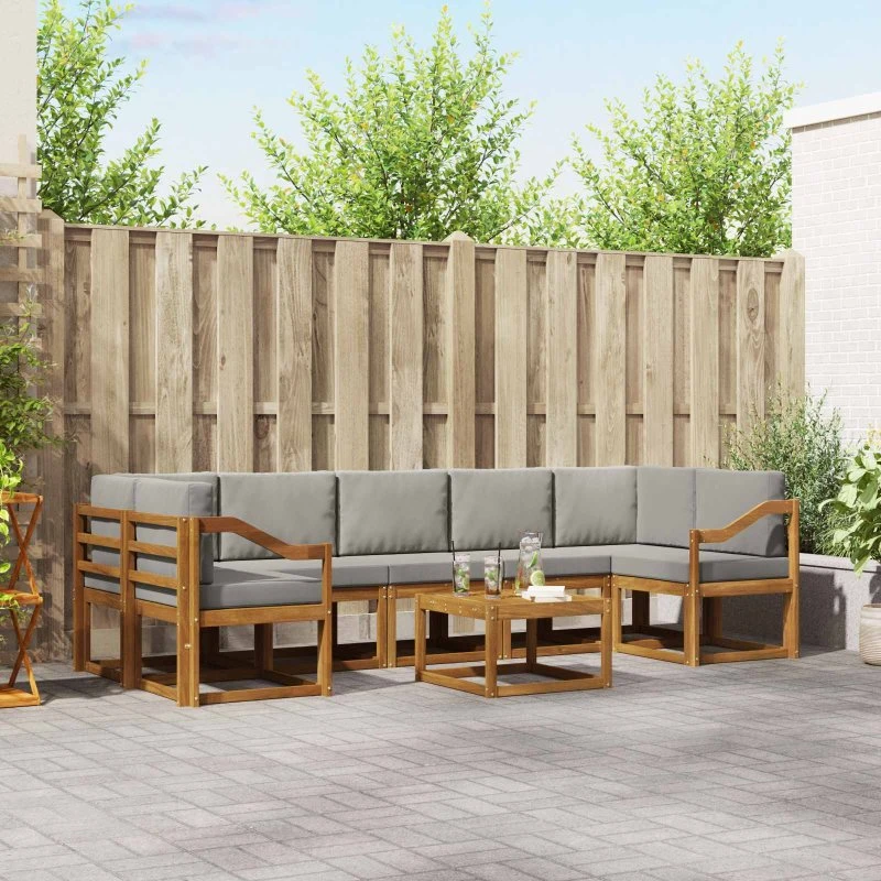 vidaXL Udendørs Sofagruppe 8 pcs Naturlig Akacietræ med Lysegrå Puder