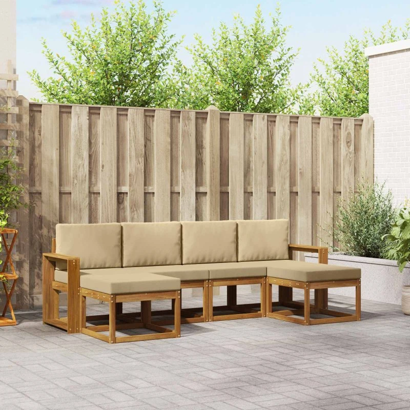 vidaXL Udendørs Sofagruppe 6 dels Naturlig/Beige Konstrueret Træ