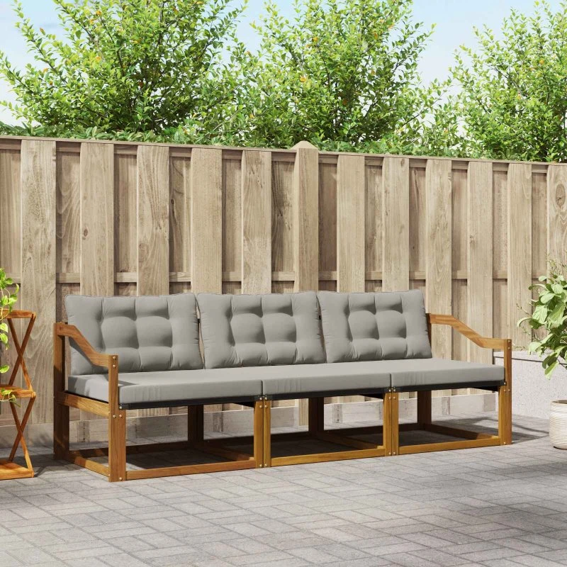 vidaXL Udendørs Sofagruppe 3 pcs Naturlig/Lys Grå