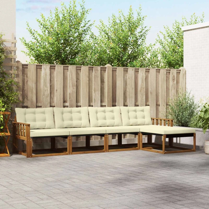 vidaXL Udendørs Sofagruppe 5 pcs Naturlig/Fløde med Pude