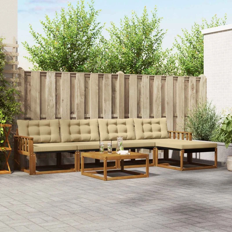 vidaXL Udendørs Sofagruppe 6-pces Akacietræ Naturlig/Beige