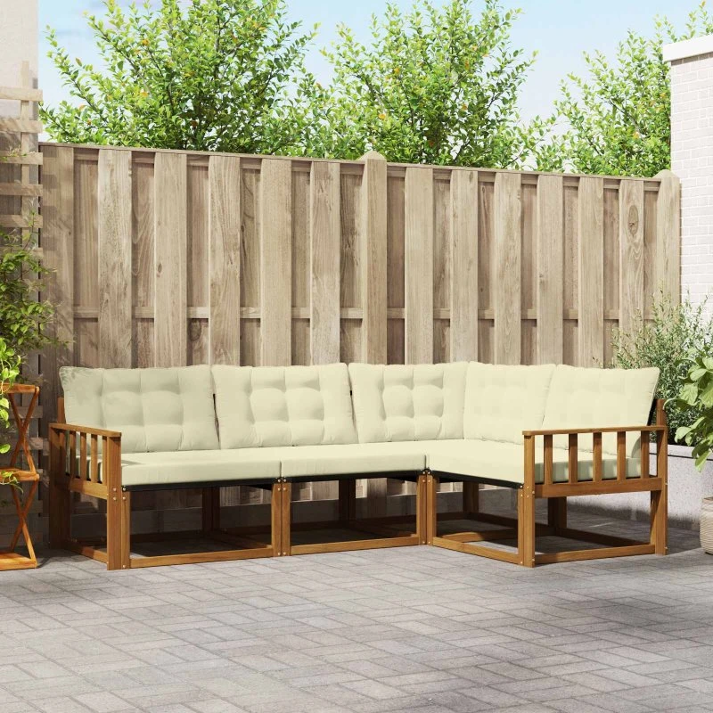 vidaXL Udendørs Sofagruppe 4 pcs Naturlig/Fløde i Massiv Akacietræ