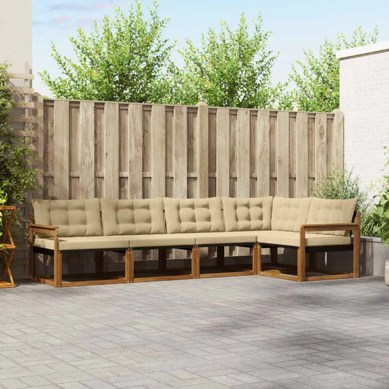 vidaXL Udendørs Sofagruppe 5 dele Naturlig Akacietræ med Beige Puder