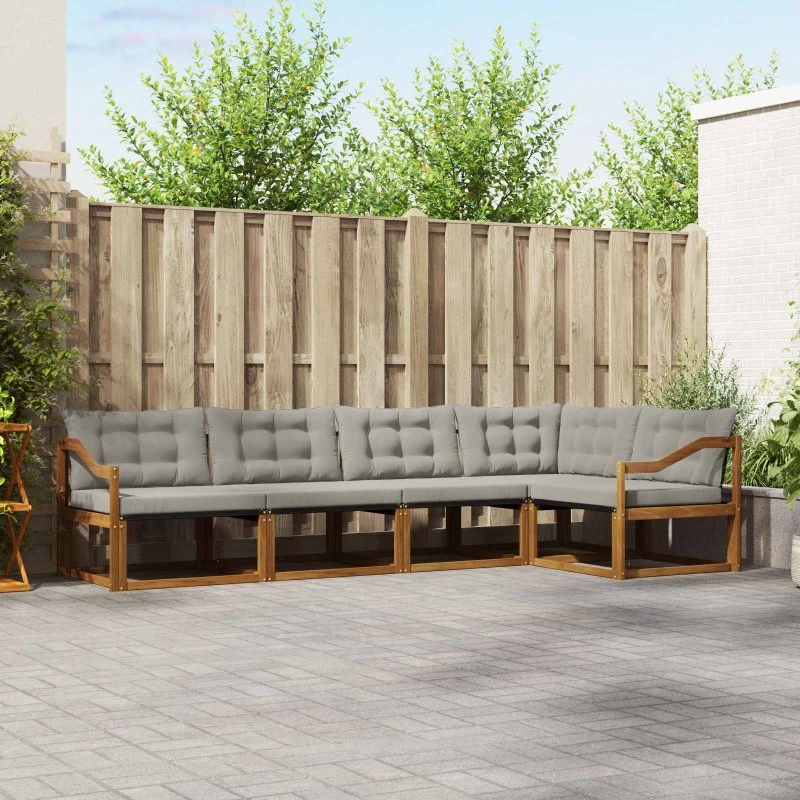 vidaXL Udendørs Sofagruppe 5-pcs Naturlig Akacietræ med Lys Grå Puder