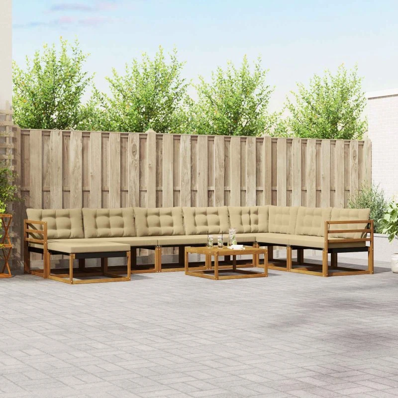 vidaXL Udendørs Sofagruppe 9 Del, Naturlig/Beige, Massivt Akacietræ