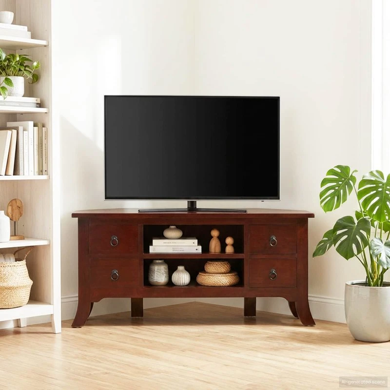 vidaXL TV-skab med skuffer, brun, 100 x 40,5 x 46 cm, massiv mahogni