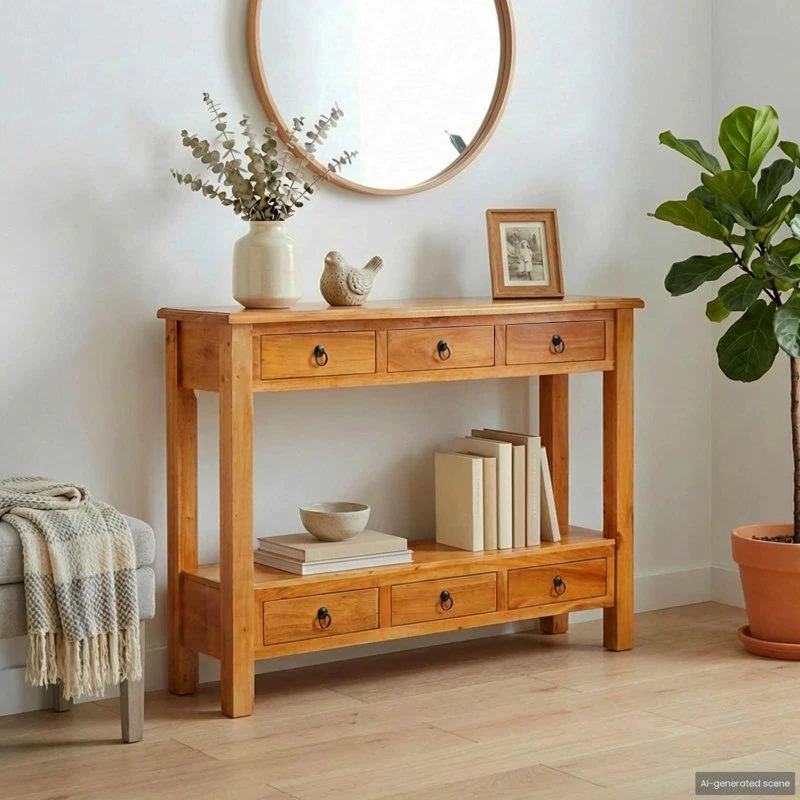 vidaXL Konsolbord i Massiv Mahogni 115 x 32 x 76 cm Naturfarvet