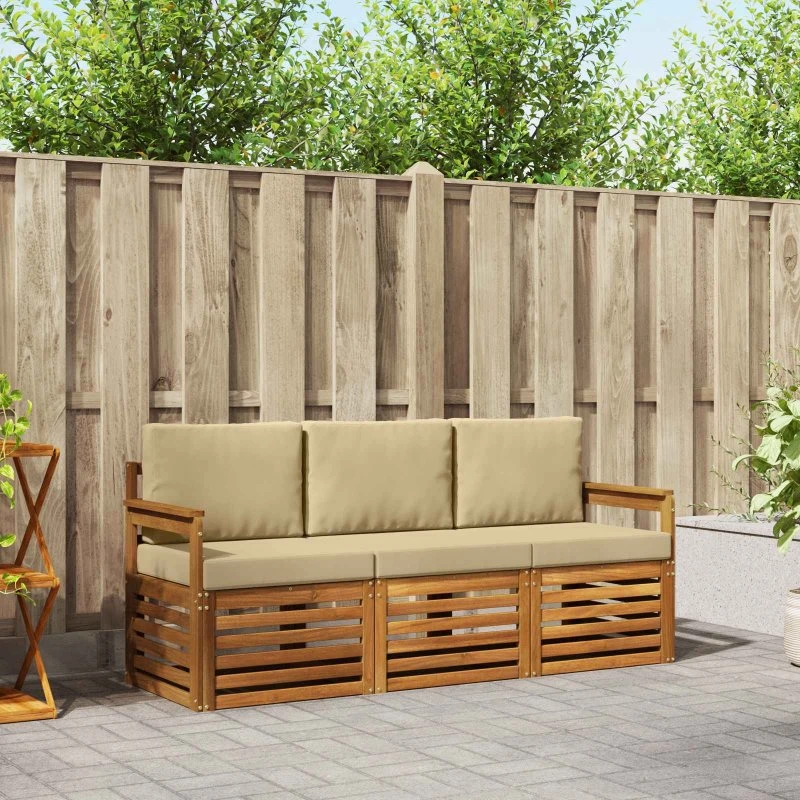 vidaXL Sofasæt 3 pcs Naturlig/Beige Akacietræ
