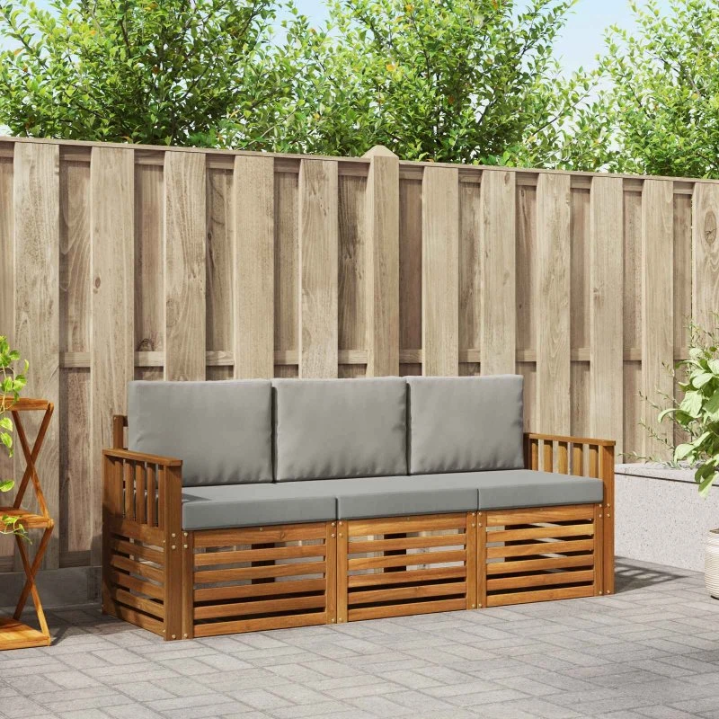 vidaXL Sofasæt 3-pcs Naturlig/Lys Grå Akacietræ