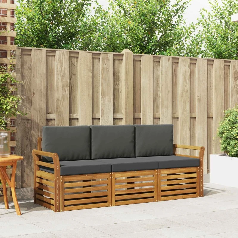 vidaXL Sofasæt 3-pces Naturlig/Antracit Massivt Akacietræ