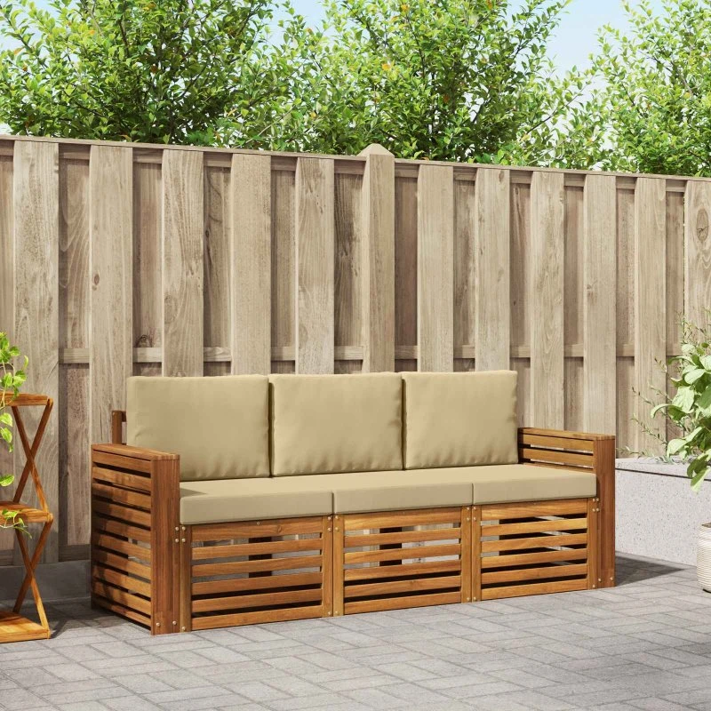 vidaXL Sofasæt 3-del, Naturlig/Beige, Massivt Akacietræ