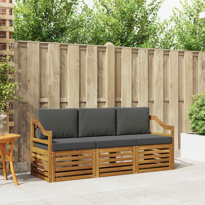 vidaXL Sofasæt 3 pcs Naturlig/Antracit Massivt Akacietræ