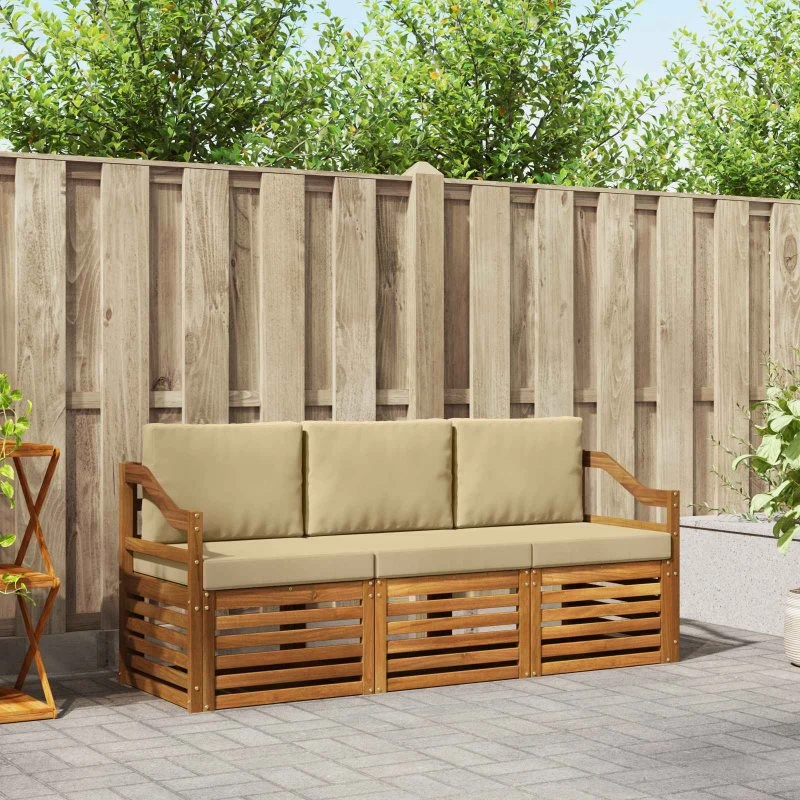 vidaXL Sofasæt 3-del, naturlig/beige, massivt akacietræ