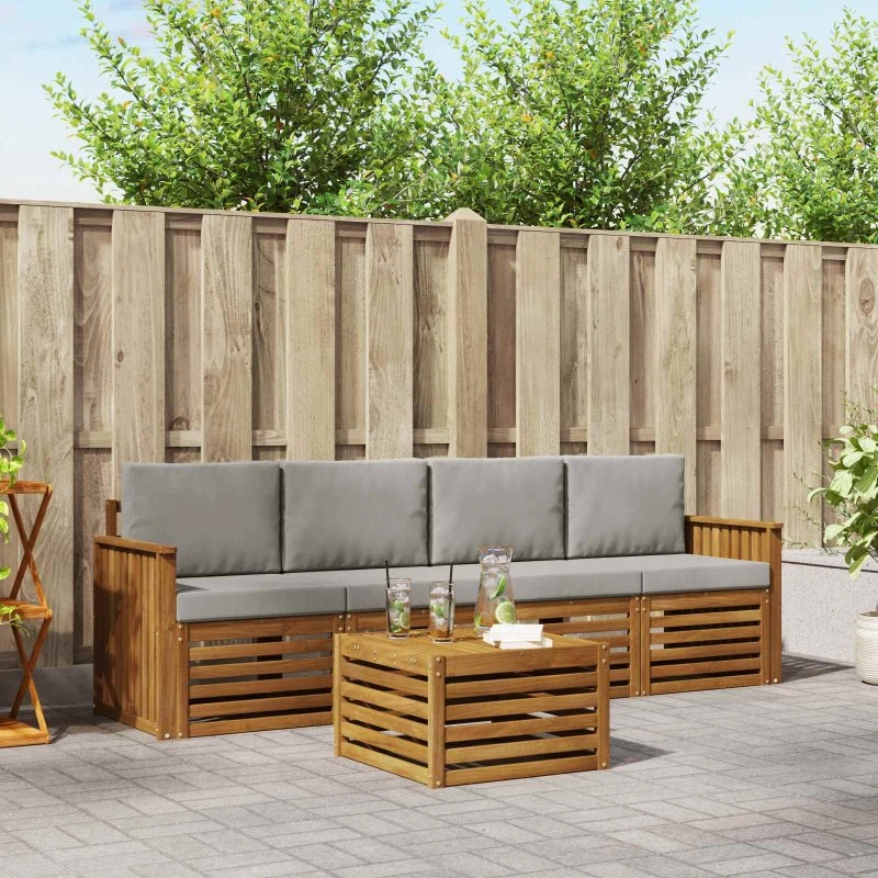 vidaXL Udendørs Sofagruppe 5 Del 5 pcs Naturlig/Lys Grå Massivt Akacietræ
