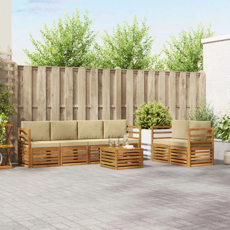 vidaXL Udendørs Sofagruppe 7 pcs Naturlig/Beige Massivt Akacietræ